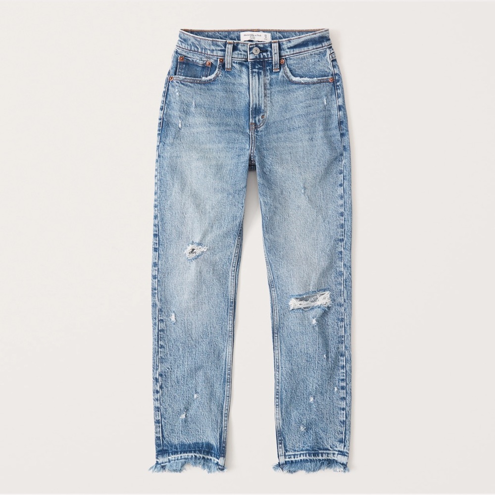 Abercrombie & Fitch High Rise Blue Jeans Distressed Rigid